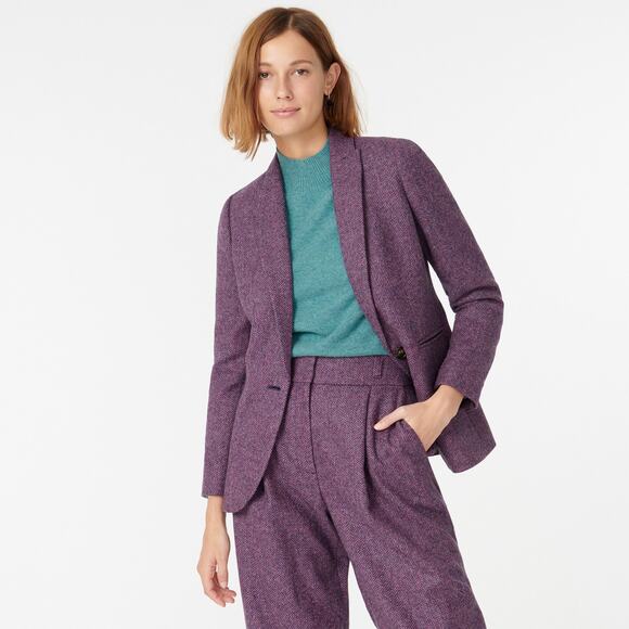 J. Crew Parke Single Breasted Blazer Jacket Purple Herringbone English Wool 4 - Picture 1 of 6